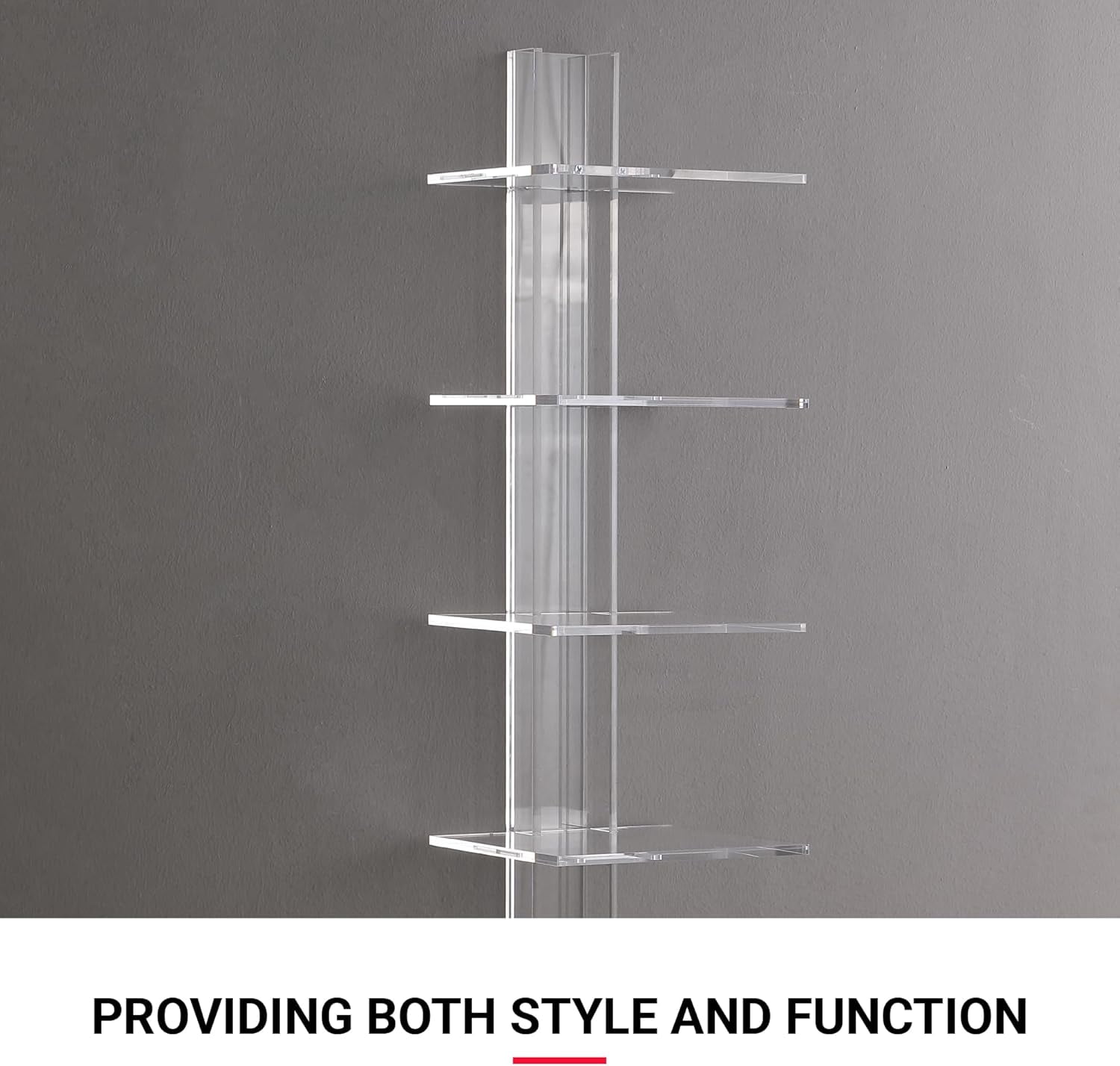 Proman Products Mounted Spine Bookshelf,Wall Mounted Shelves, Spine Book Tower Decor, 8" D x 9.5" W x 37" H, Clear Acrylic