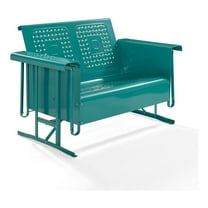 HomeStock Southwestern Style Outdoor Metal Loveseat Glider 60.5"H x 48.75"W x 28"D with Sturdy Frame, Smooth Gliding Motion, Comfortable Durable Patio Seating-Color:Turquoise Gloss