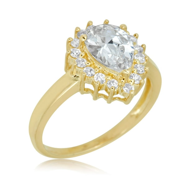 AVORA 10K Yellow Gold 1.75 Carat Pear-shape Simulated Diamond CZ Halo Fashion Ring  - Size 6