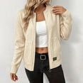 thumbnail image 2 of WULMLEO Women Zip Up Knit Cardigan, Long Sleeve Stand Collar Sweater Jacket with Pockets Soft Lightweight Loose Fit Casual Outerwear Beige M, 2 of 5