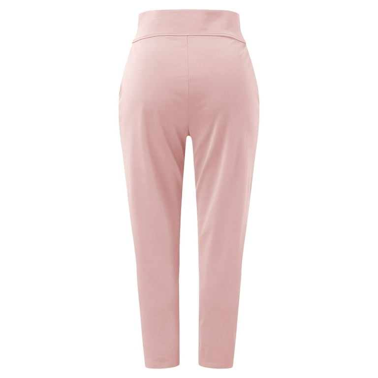 Puawkoer Women Solid Color Casual Pants Wild Card Button Decoration Formal  Pants Waist Straight Pants Clothing Shoes & Accessories L Pink