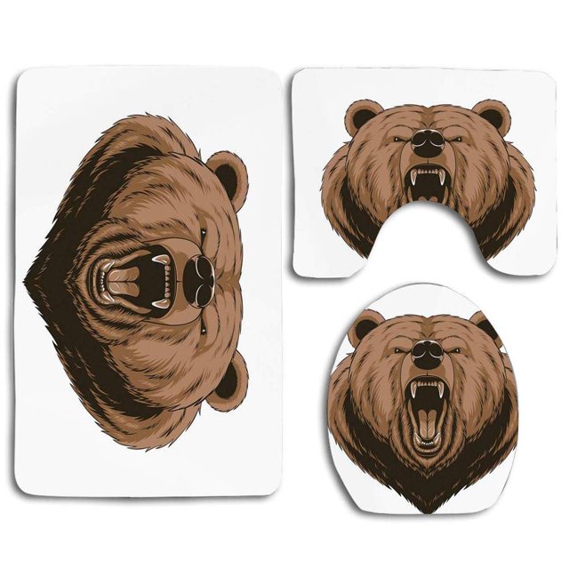 Juego de alfombras de baño ABPHQTO Oso Mascota Cara Aterradora Enojada 3 piezas