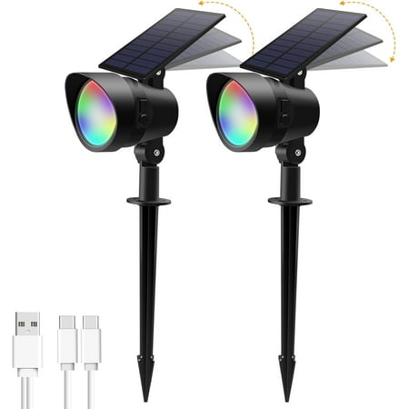 

Solar Spot Lights Multi Colors Solar Led Landscape Lights with 7 Color Changing 9 Lighting Modes IP65 Outdoor Patio Decor Lights with Solar & USB Charging for Garden Yard 2 Pack