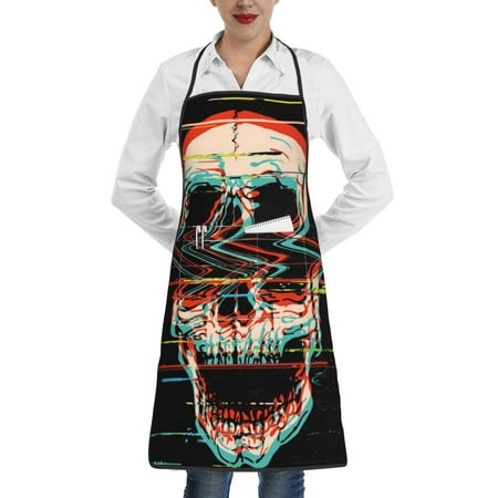 

Matuu Glitch Screaming Skull for Adjustable Cooking Aprons for Women with Pockets Kitchen Aprons for Men Water and Oil Resistant