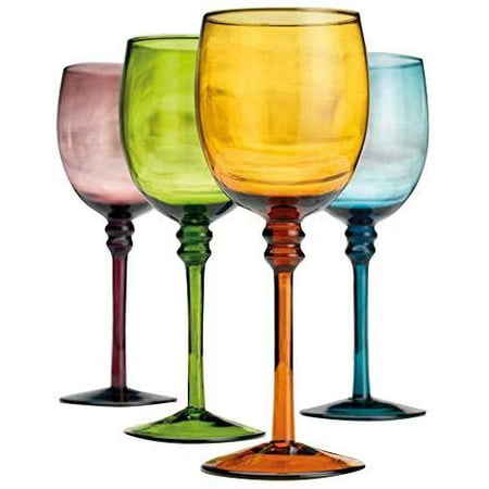 Napoli 12 Oz Multicolor Vintage Goblet Wine Glasses 4pc, Modern Style Glassware