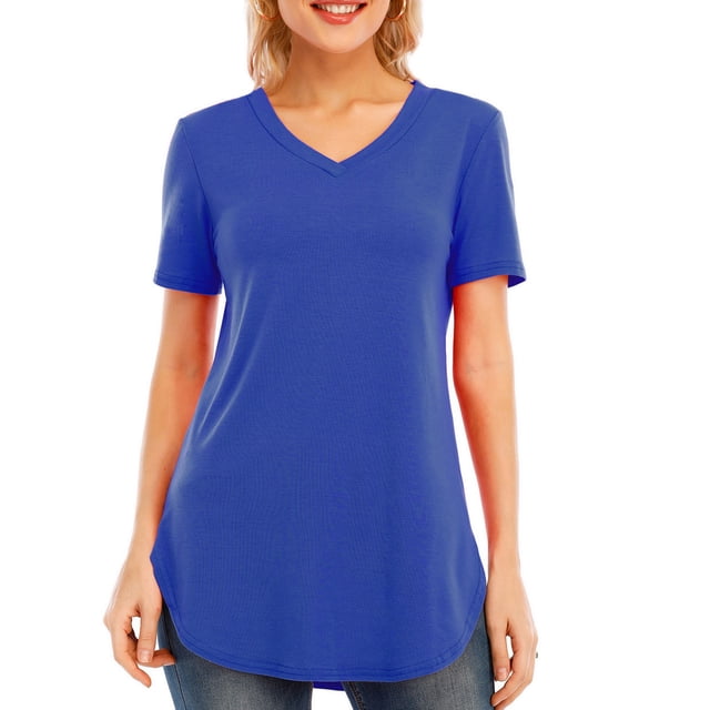 La nueva manga del cortocircuito del cuello del color sólido V de la camiseta de las mujeres de CACAGOO Camiseta mujer