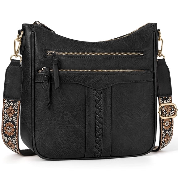 RAINSMORE Crossbody Bags for Women Leather Shoulder Handbags Trendy Crossbody Purses Soft Lightweight Travel Purse,Black