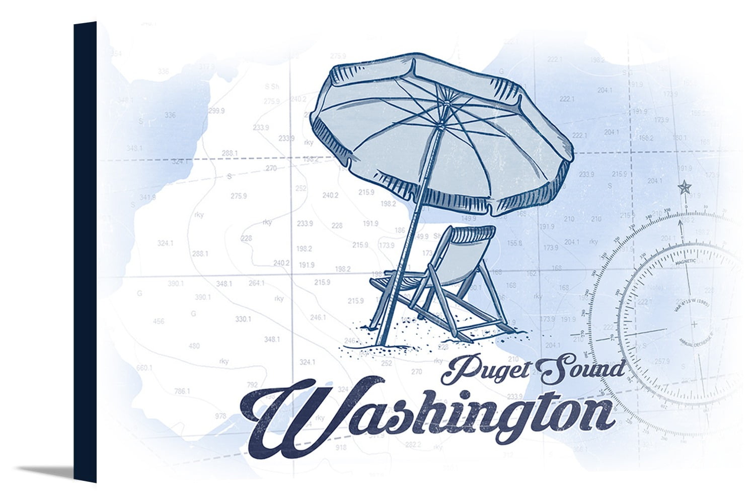 Puget Sound, Washington Beach Chair & Umbrella Blue Coastal Icon
