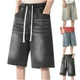 thumbnail image 3 of WREESH Men's Denim Shorts Csaual Loose Jean Shorts Elastic Waist Drawstring Shorts Solid Color Short Summer Jeans Blue, 3 of 4