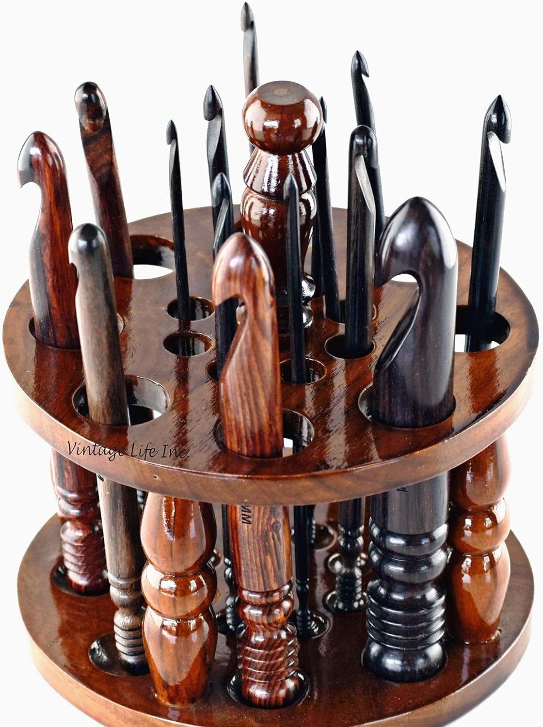 DnU Avenue Rosewood Set of 15 Ergonomic Crochet Hooks 3.5 MM to 25 MM, Wooden Yarn Crochet Hooks for Arthritic Hands, Knitting & Crochet Hook, Soft Grip, Wood Finish, Brown (Hooks with Stand)