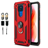 Value Pack   for Motorola Moto G Play 2021 (NOT FIT 2020 Version) with Tempered Glass Case Hybrid Phone Case Ring Magnet Mount Ready Grip Grids Kickstand Slim Shock Bumper Cover