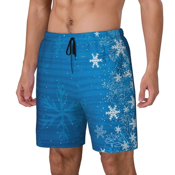 Fotbe Blue Christmas Traje de Baño para Hombre – Shorts de Natación de Secado Rápido con Forro y Bolsillos-Small