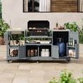 thumbnail image 3 of GUCOGUKA 75.4" Outdoor Kitchen Island with Sink, Solid Wood Outdoor Grill Cart for Big Green Egg Grills, Rolling Outdoor Bar Cart with Stainless Steel Top for Pizza Prep & BBQ, Grey, 3 of 18