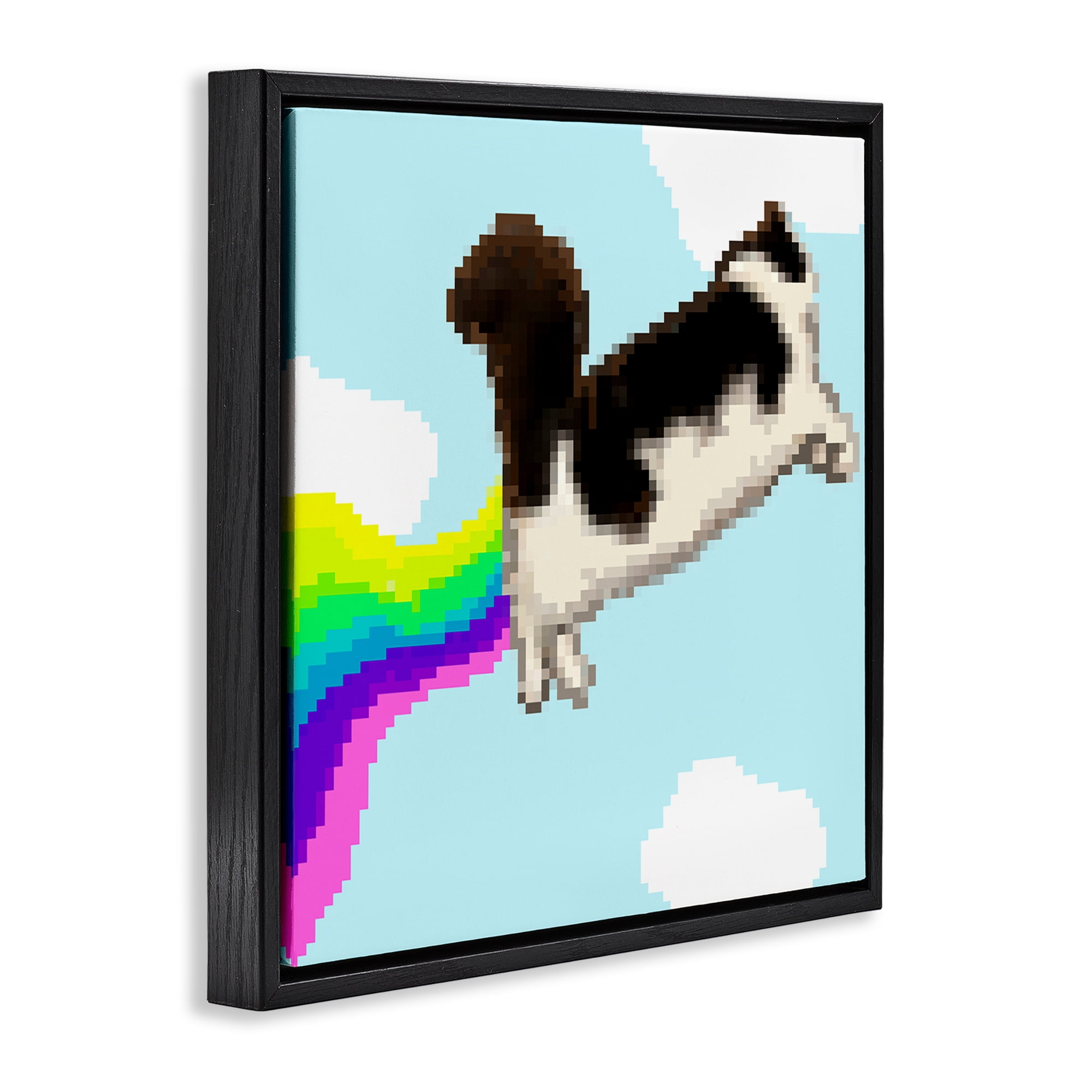 Stupell Industries Whimsical Cat Flying Animals Painting Black Floater Framed Canvas Art Print Wall Art, 25 x 25
