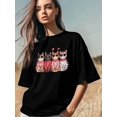 thumbnail image 3 of Camiseta de mujer, camisetas de manga corta, tops casuales, lindos gatos, camiseta de cuello redondo para el Día de San Valentín para mujer, 3 of 8