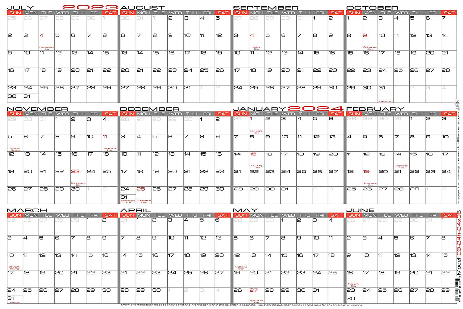 24 x 36 monthly wall calendar