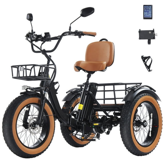 Easingo Electric Tricycle for Adults Two-Seater E-Trike Powerful Peak 1200W 48V15AH Lithium Battery Max 20MPH 16*2.125” Fat TireRed UL2849 by SGS