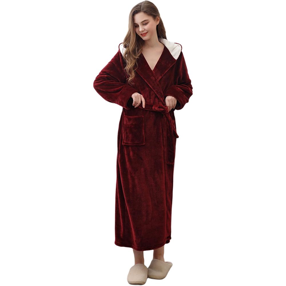 Unisex Plush Bathrobe Couple Bathrobe Winter Warm Bathrobe with Hood