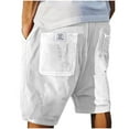 thumbnail image 2 of RYDCOT Men's Shorts Vintage Embroidered Logo Corduroy Stylish Lace-up Casual Sports and Fitness Home Shorts with Pocket White, 2 of 5