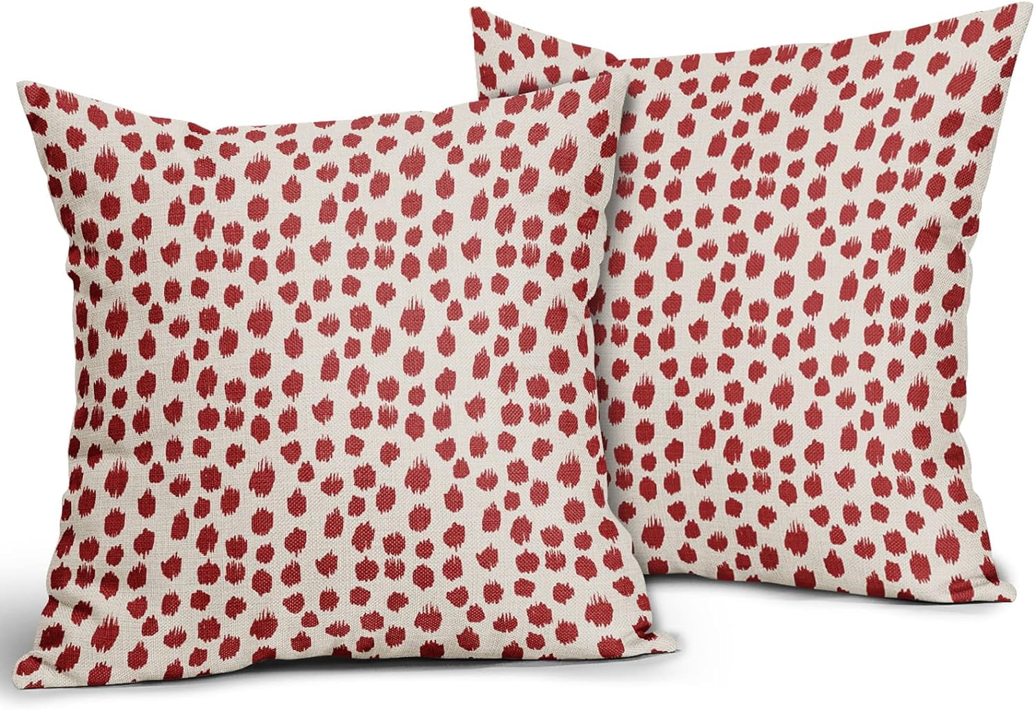 Red Cream Pillow Covers 20x20 Set of 2 Boho Design Polka Dot Throw Pillows Modern Brush Strokes Print Decorative Outdoor Pillowcase Square Cushion Cover Linen Pillow Case for Home Sofa Couch Bed