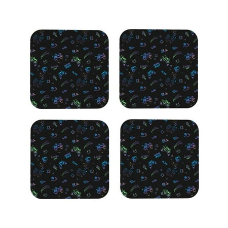 

Pofeuu Gamepads Print Coasters for Drinks 4Pack PU Leather Coasters Bar Drink Coasters for Tabletop Protection Furniture from Damage-Square