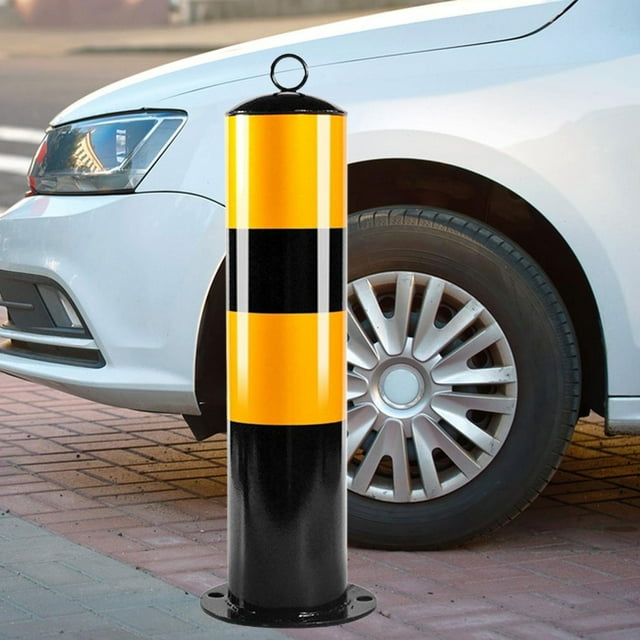 Poste de seguridad para estacionamiento, bolardo fijo negro y amarillo de 20'' de altura, de advertencia para aceras, supermercados y