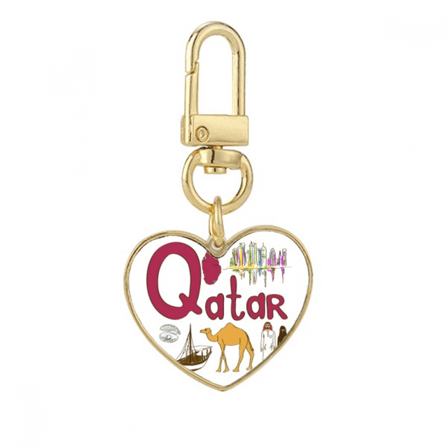 Qatar National symbol Landmark Pattern Gold Heart Keychain Metal Keyring Holder