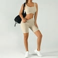 thumbnail image 6 of GILIGEGE Two Piece Workout Sets for Women Ribbed Tank Crop Tops Seamless High Waist Booty Biker Shorts Athletic 2 Piece Summer Outfits Seamless Yoga Outfits Lounge Matching Gym Clothing Set Beige, 6 of 7