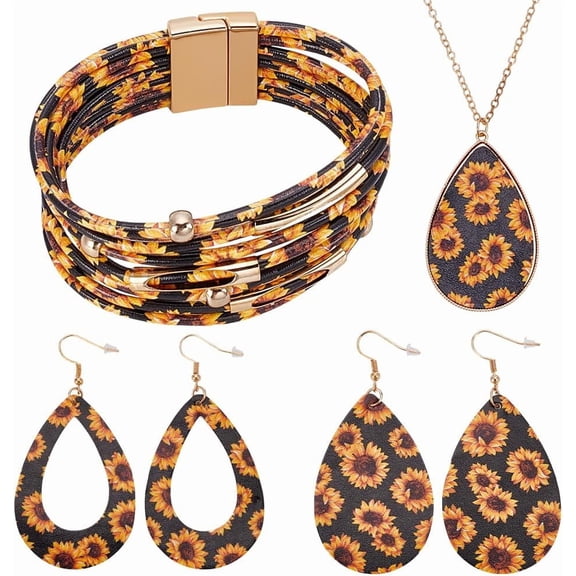 1set Leopard Print Alloy Necklaces & Earrings & Bracelet sets Teardrop Earring: 83x41mm