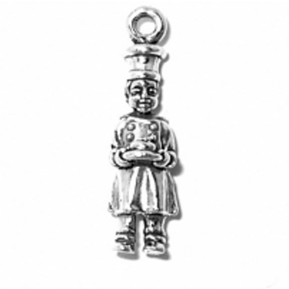 Sterling Silver 24" 1mm Box Chain 3D Baker Man Or Woman Holding A Pie Pendant Necklace