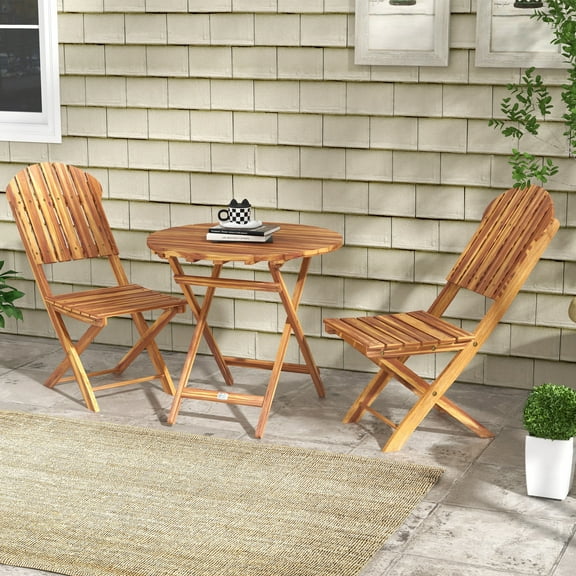 Outsunny 3 Pieces Acacia Wood Bistro Set with Foldable Bistro Table and Chairs, Natural Wood