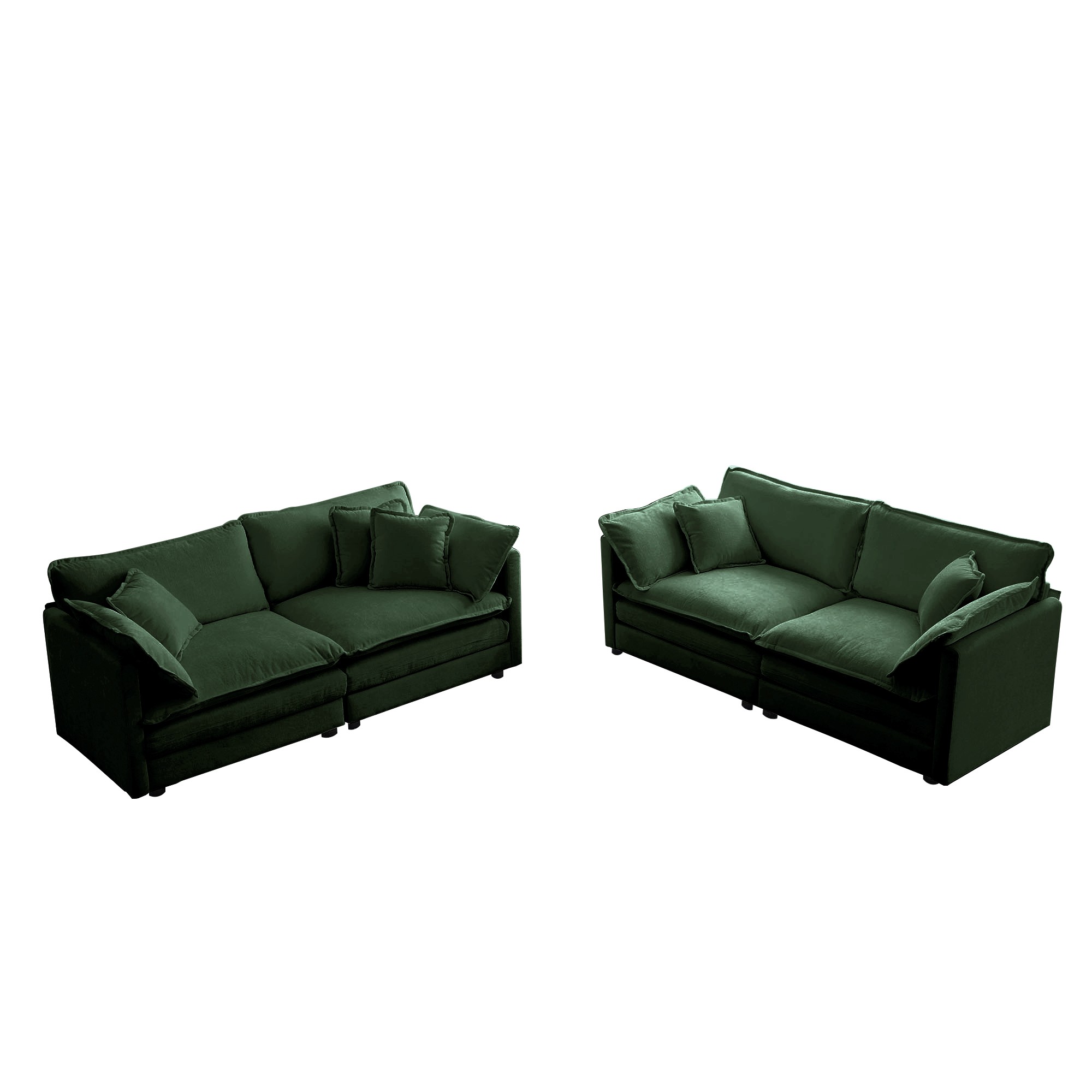 2 - Piece Living Room Set, 2 Pieces Upholstered Loveseat and Couch for Home Office Lounge, Sofa Set of 2, 2-Piece (2+2 Seat) Couch Set for Living Room (Green)