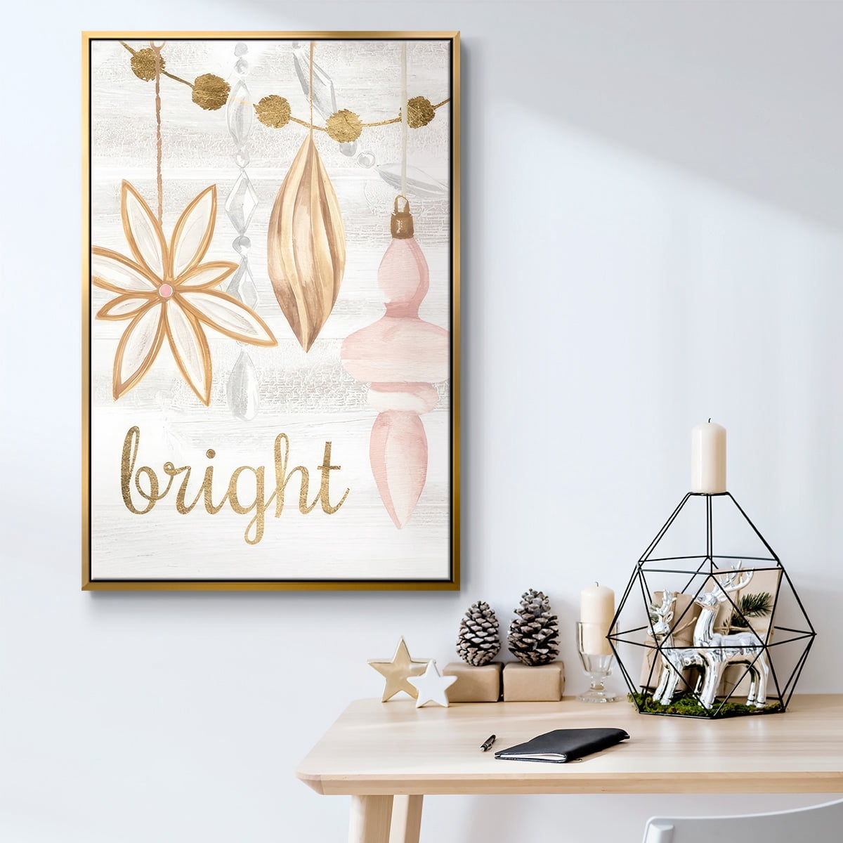 Elegant Ornaments Collection B - Framed Gallery Wrapped Holiday Canvas - 17 x 25 - Gold Frame