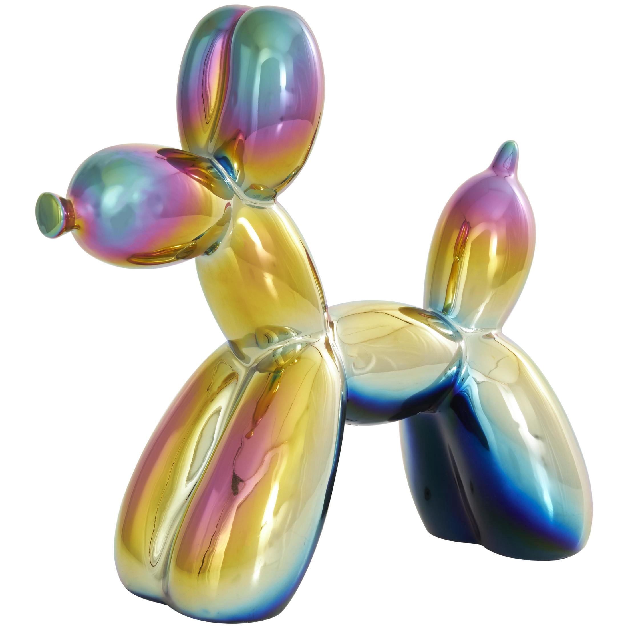 9", 7"H Multi Colored Ceramic Balloon Dog Sculpture with Rainbow Shimmer Finish, by DecMode (2 Count)