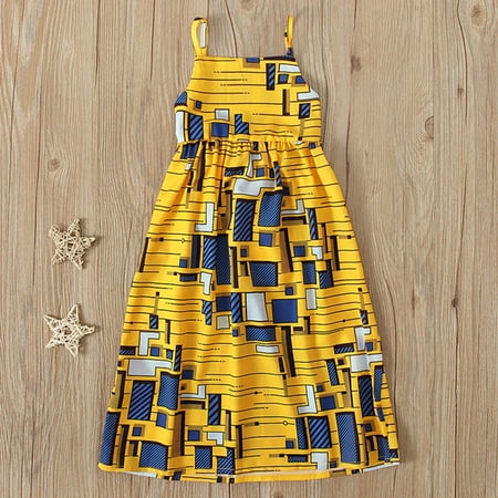 

Toddler Kids Baby Girls African Dashiki Traditional Style Sleeveless Strap Dress Ankara Princess Backless Dresses Headband Outfits 1-5Y