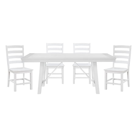 Modern White 5-Piece Dining Set with Table and 4 Side Chairs