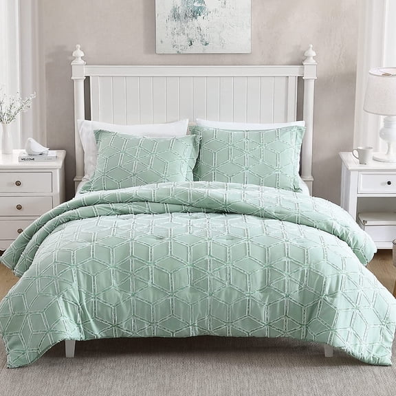 Walensee Twin Clipped Jacquard Diamond Comforter Set, 2 Pieces Bed Comforters, 68"x90", Green