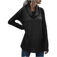 thumbnail image 1 of IROINID Women's Cowl Neck Pullover Sweater Solid Color Comfy Mid-Length Long Sleeve Split Knit Sweater, 1 of 9