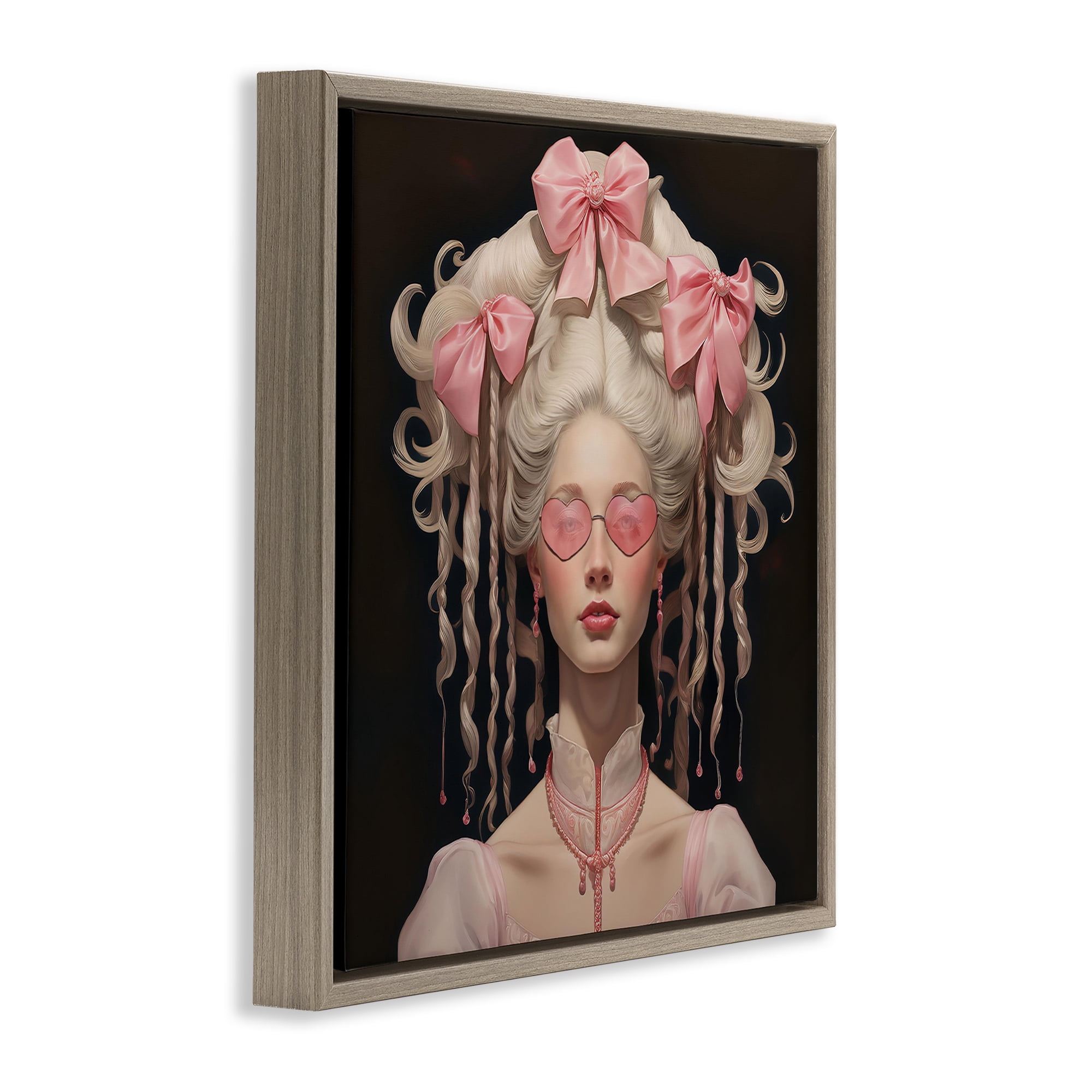 Stupell Industries Rococo Woman Opulent Ribbons Brown Framed Floater Canvas Wall Art, design by Grotto Studios