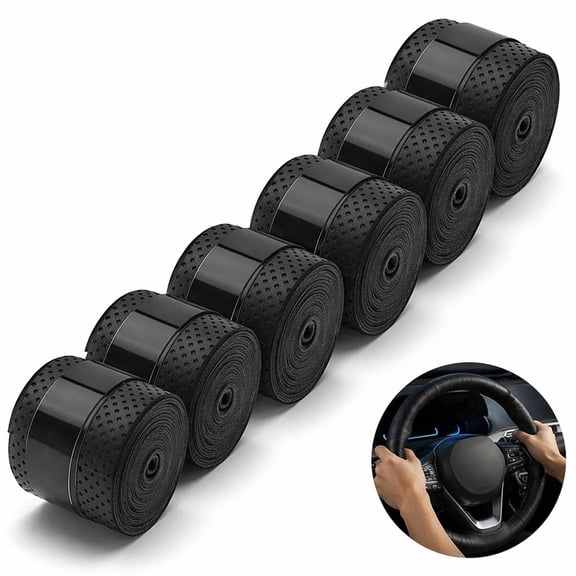 6pcs 3.4Ft Car Steering Wheel Wrap Tape, XISELI Non-Slip Sweat Absorbent Self-Adhesive Steering Wheel Protective Bandage, Universal Breathable Auto Interior Accessories for Truck SUV (Black)