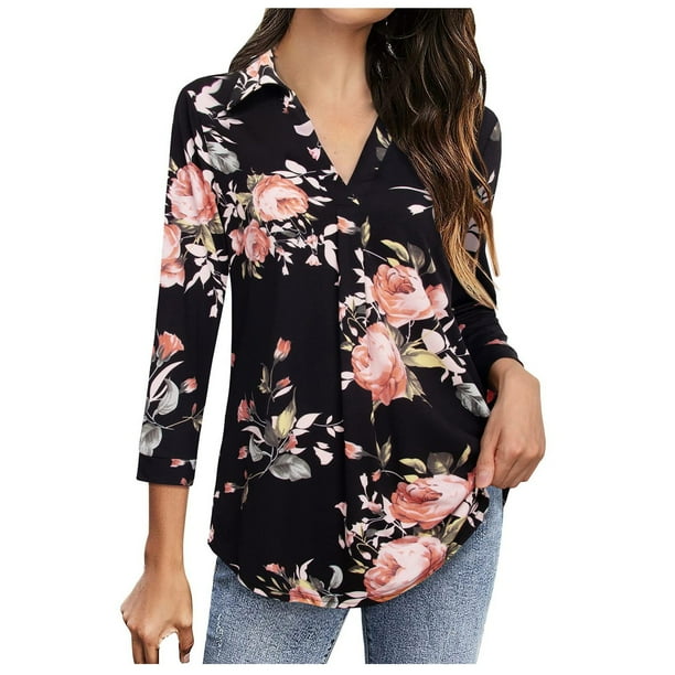 Blusa informal con cuello vuelto y estampado cómodo para mujer Pompotops FGAJ20988