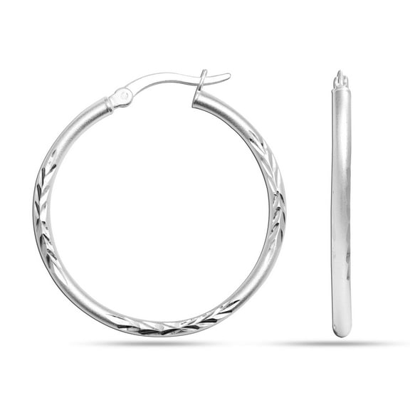 LeCalla 925 Sterling Silver Jewelry Diamond-Cut Hoop Earring for Women and Teen 30MM