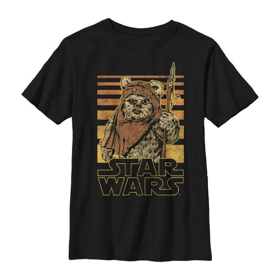 Boy's Star Wars Wicket Ewok Stripes  Graphic Tee Black Large