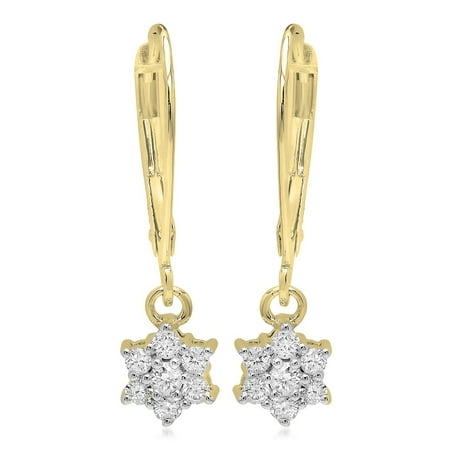 Flower Diamond Earrings Dazzlingrock Collection 0.30 Carat (ctw) 14K Round Diamond Ladies Cluster Flower Dangling Drop Earrings 1/3 CT, Yellow Gold ()