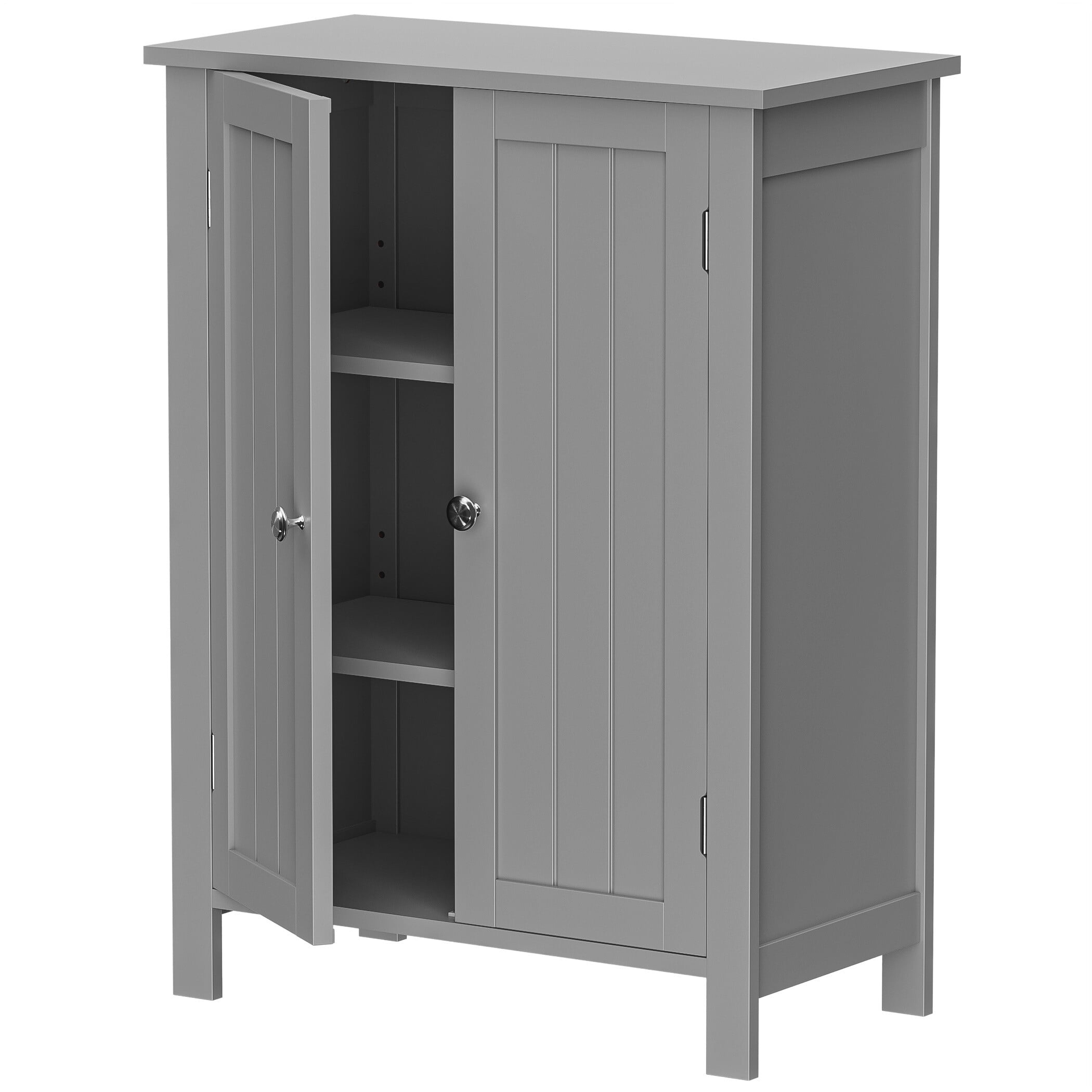 ZENY Wooden 2 Door Bathroom Cabinet Storage with 3 Shelves Free Standing 31.5" H, Gray