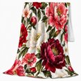 thumbnail image 2 of Red Painterly Floral Flannel Blanket for Botanical Art Fans, Sofa and Living Room Home Decor Housewarming Gift with Soft Layered Bloom Botanical Sofa Scene Motif, 2 of 9