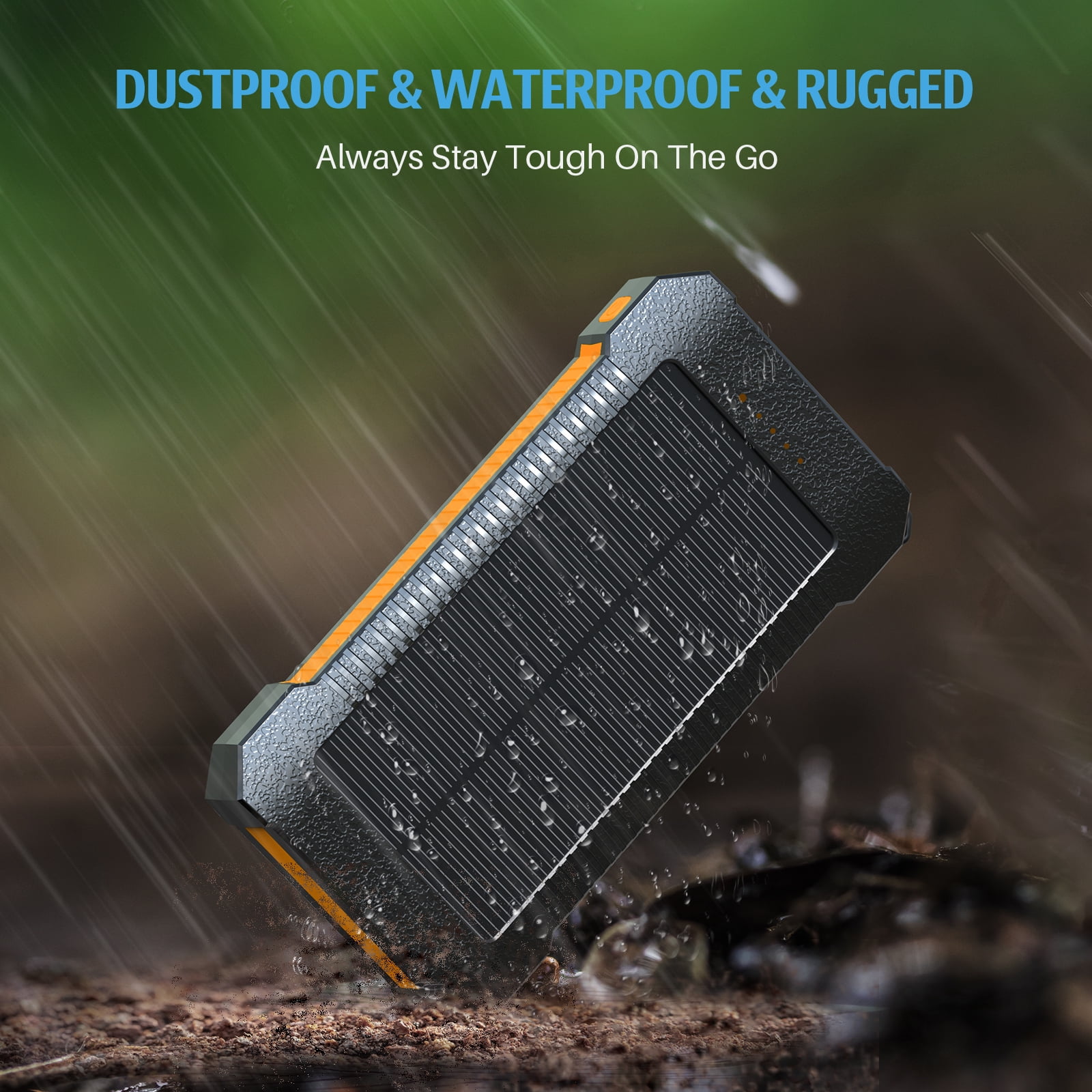 Solar Power Bank 30000 mAh, Wireless Portable Charger Solar Panel External Battery Type-C 5V Dual USB with LED Flashlight (Waterproof, Dustproof, Shockproof) Compatible with iOS & Android