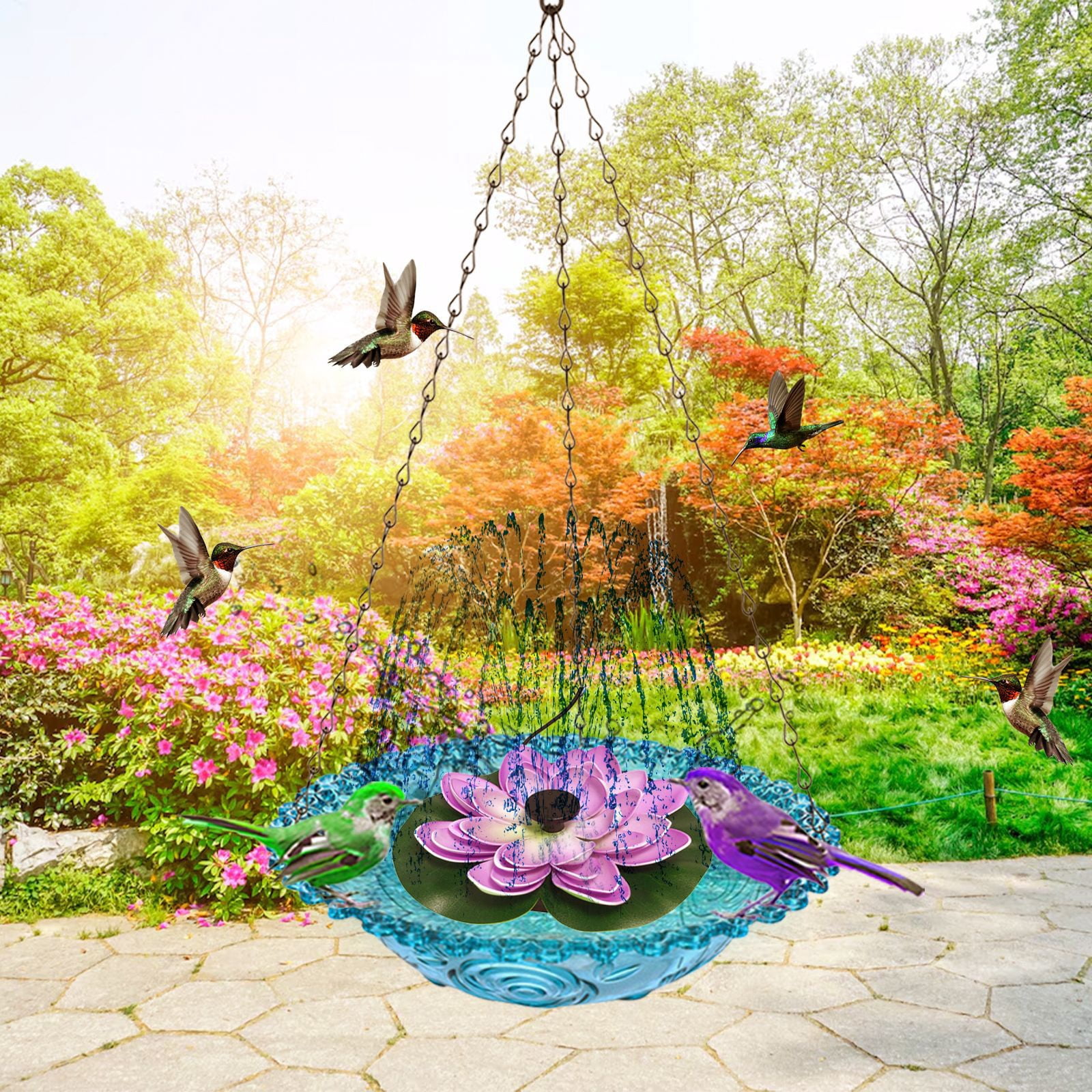 Hanging Solar Bird Bath Fountain, Solar Powered Cascading Outdoor Water Fountain, Bird Bath for Outdoors Garden Patio Backyard Lawn Decor