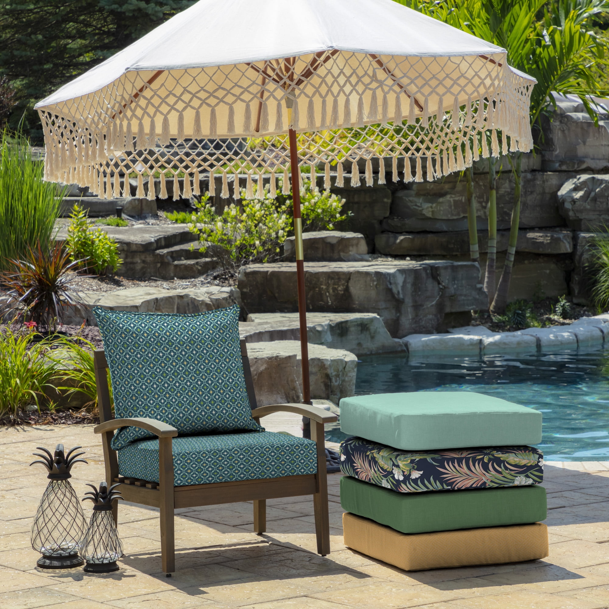ARDEN Outdoor Deep Seat Cushion Set, 24 x 24, Water Repellant, Fade Resistant, Deep Seat Bottom and Back Cushion for Chair, Sofa, and Couch, Alana Tile