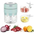 thumbnail image 1 of Mini Electric Kitchen Blender, USB Rechargeable Electric Chopper, 250ml+100ml Double Cup Pesto Blender for Garlic, Onion, Meat (Blue), 1 of 5